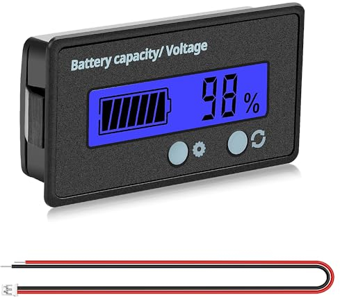 VooGenzek Battery Capacity Voltmeter Meter Monitor, Lead-acid Lithium Li-ion Battery Capacity Meter Voltage Tester, LCD Display DC 12V 24V 36V 48V 60V 72V Battery Meter (Blue Light)