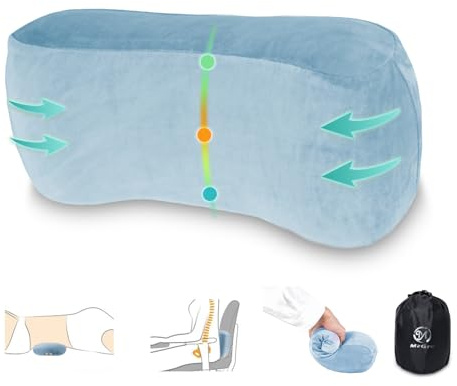 MzGro Coussin de Soutien Lombaire pour Fauteuil - Oreiller en Mousse mémoire pour douleurs dorsales - Coussin de Renfort pour Longue Assise, Conduite, Voyage, lit - Oreiller Polyvalent (Bleu)