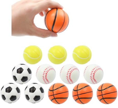 Jeu de 12 Balle Anti stressn pour Adultes et Enfants, Jouets de Balle Anti-Stress, Aolkee Relief Toys 5cm Mini Balle de Sport de décompression, Petit Football / Basketball / Tennis / Baseball