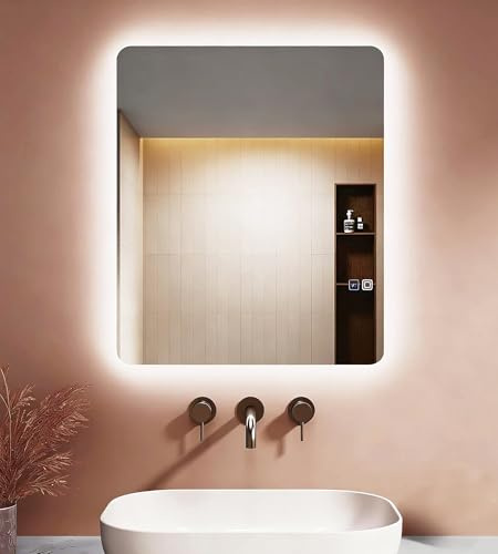 LOMIKEN Badrumsspegel med belysning, 700 x 500 x 35 mm spegel med belysning, imskyddsfunktion, dimning, 6 400 K, touch-knapp, vertikal/horisontell