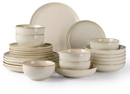 Zoha Ria Tellerset 6 Personen – 24-teiliges Geschirr Set aus Porzellan – modernes Tafelservice beige & skandinavisch – hochwertiges Kombiservice spülmaschinengeeignet – Teller Set 6 Personen
