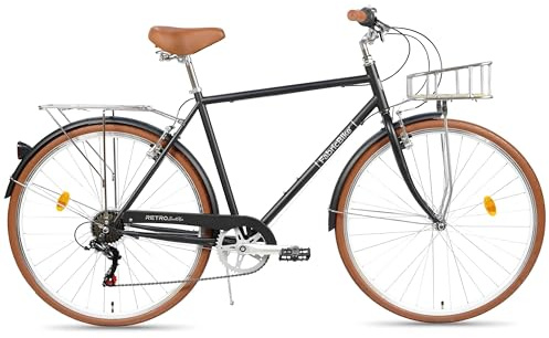 FabricBike Southken - Vélo de Ville 28, Velo de Ville Classique, Bicyclette avec Panier, Selle Confortable, Transmission à 7 Vitesses (Southken Matte Black + Panier, M-54cm)