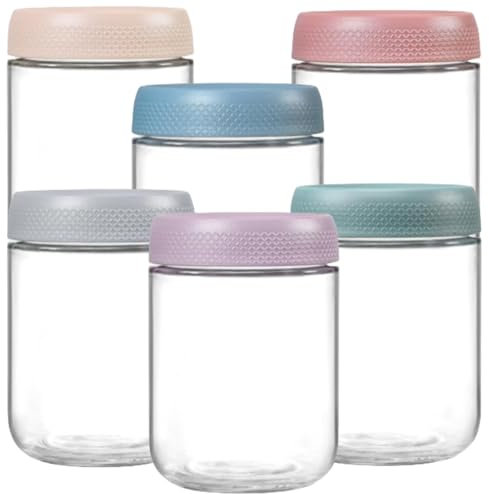 MEETOZ 6-Pack 16 oz Glass Jars,Overnight Oats Containers with Screw Lid,Yogurt Jars, Oatmeal Salad,Reusable Small Mason jars for Food Spice Fruit Sauce Cereal Snacks Storage