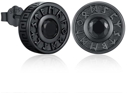 Wikinger Ohrringe Herren, S925 Silber Ohrstecker Herren,Viking Rune Ohrringe Hypoallergen Schwarze Punk Gothic Ohrstecker Schwarzer Schmuck Geschenke für Damen Männer