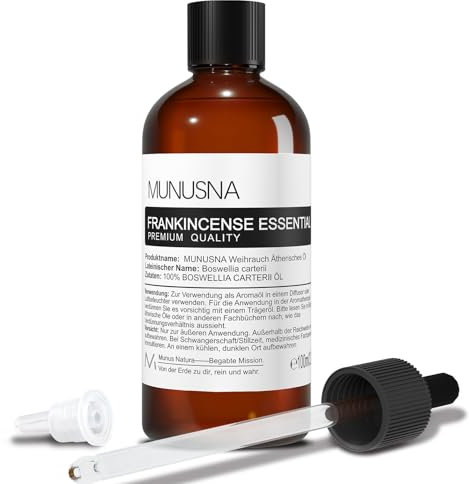 Weihrauchöl Ätherisches Öl 100ML, MUNUSNA Ätherische Öle Weihrauch Rein Naturrein für Bessere Erholung, Reparieren und Beruhigen, Duftöl Weihrauch Öl für Aroma Diffuser, Frankincense Oil