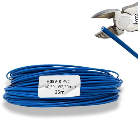 HALOTEC Cable Eléctrico Unipolar Flexible 25m Azul | Cordón de Cobre PVC 1x0,50 mm² H05V-K | Instalaciones Baja Tensión: Iluminación, DIY y Proyectos Domésticos | Seguridad y Durabilidad Aseguradas