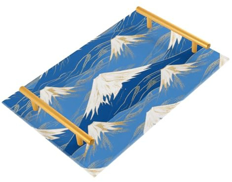 Bandejas decorativas Fuji de color azul y blanco japonés con asas, bandeja de servir para joyas, perfumes, para servir charolas modernas para servir comida