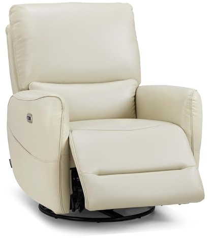 MCombo Electric Recliner Armchair, Swivel, Rocking, Reclining Chair with Lumbar Support, Nursing Chair Glider Recliner for Small Space, Living Room, Faux Leather 6922 (Cream White)