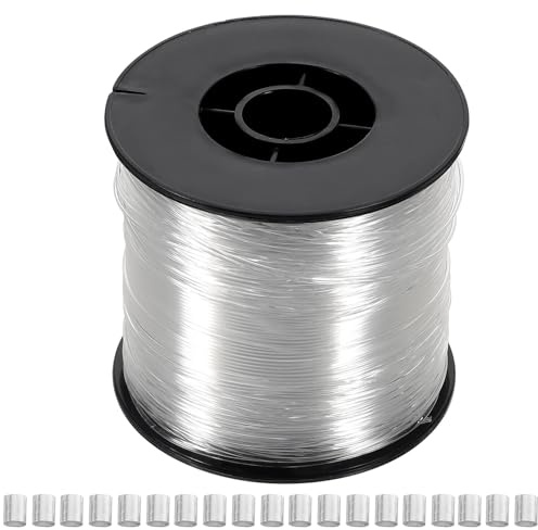 SOPOTUTU Cordón de Nailon Transparente para Colgar Cuadros 200 Metros 080 MM 60 Piezas de Aluminio Cuerda para Colgar Marcos de Fotos y Manualidades Hogar Oficina y Escuela