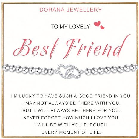 DORANA Best Friend Bracelet Gifts 925 Sterling Silver Heart Friendship Bracelet for Women Special Best Friend Birthday Gifts for Women Jewellery