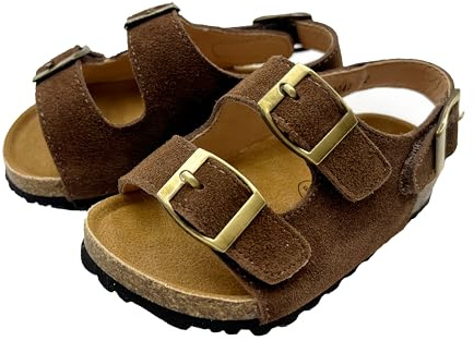 Kids Toddler Sandals Boys Girls Cork Footbed Sandal Double Buckle Slip On Summer Slippers with Adjustable Strap (Coffee, Toddler, 8, Numeric Range, US Footwear Size System, 8.5, Medium)