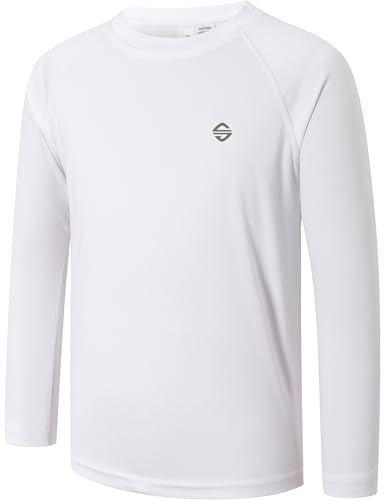 Ewbob Kids UPF 50+ Long Sleeve Rash Guard Quick Dry Tops White 9-10Y