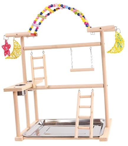 TWISAXC Parco giochi per pappagalli, cavalletto in legno e centro esercizi progettato per parrocchetti, conuri e parrocchetti per rimanere attivi, parco giochi per uccelli,