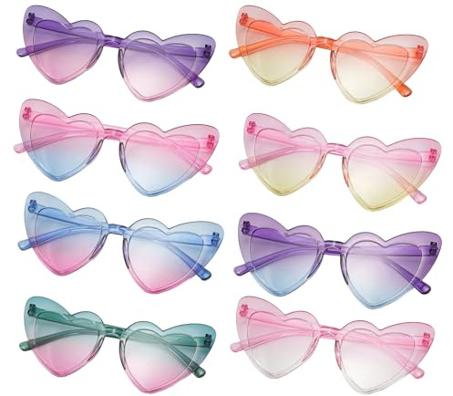 AHEZQILU 8 Paires Lunette Coeur, Lunettes Evjf, Lunettes Coeur Femme, Lunettes de Soleil Coeur Dégradé, Accessoire Fête Mariage Anniversaire Carnaval Hippie, Lunettes Colorées Séance Photo Vacances