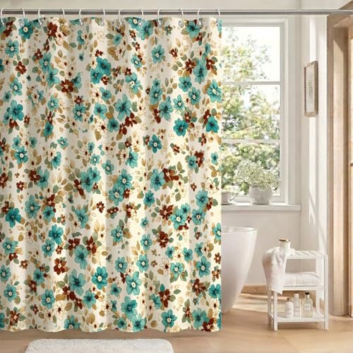 180 x 220 cm duschdraperi, turkos duschdraperi, viktad fåll maskintvättbar duschgardin och 12 krokar, vattentäta badkarsgardiner för vått, lätt att rengöra, brun w-G272