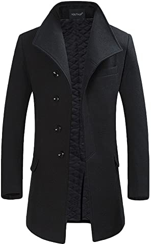 YOUTHUP Cappotto da Uomo Invernale in Lana Spessa Trench Cappotto di Media Lunghezza Slim Fit Imbottito Caldo Casual Peacoat, Nero (Disegno 1), M