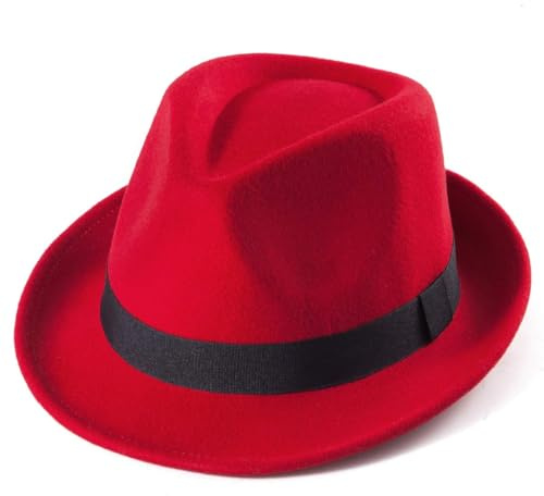 Wool Fedora Hats for Men - Red Trilby for Winter Warm 1920s Accessories, 7 1/4