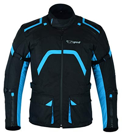 Jet Chaqueta Moto Hombre Textil Ventilación con Protecciones Reflexivo Cremalleras impermeables Verano Invierno Múltiples puntos de ajuste ARMADA (M, Azul Negro)