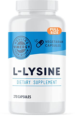 Vimergy L-Lysine 500MG Capsules – Essential Amino Acid – Vegan Capsule Made with no Gelling Agents– Non-GMO, Gluten-Free, No Gelatin, Kosher (270 Capsules)