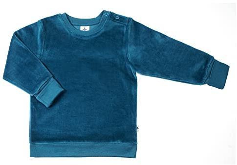 Leela Cotton Baby Kinder Nicky Sweatshirt Bio-Baumwolle 6 Farben Wählbar Jungen Mädchen Langarmshirt T-Shirt Gr. 62/68 bis 116 (86-92, donaublau)