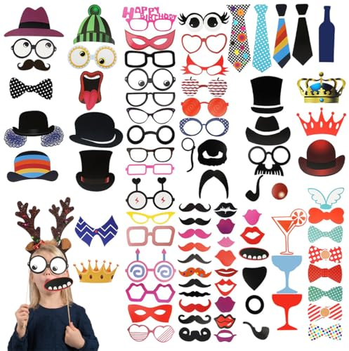 89 Stück Party Foto Requisiten - Requisiten für Geburtstag, Hochzeit und Party, kirchliches Ereignis, Trauer, Retro disagreed way, Geeignet für Geburtstagessen, Hochzeit