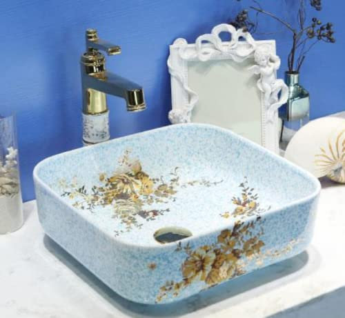 ROLTIN Countertop Basin Table Basin,Rectangle Ceramic Hand Washbasin,Home Bathroom Washbasin,Bathroom Sinks