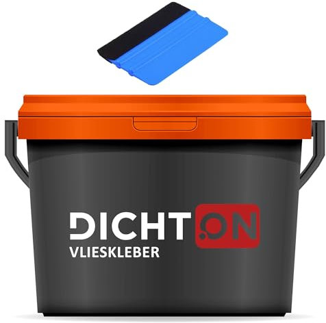 Vlieskleber 5kg Gewebekleber + Rakel + Tapetenbürste - Tapetenkleister, Kleber Vliestapeten, Vinyl, Textiltapeten - lösemittelfrei, trocknet fleckenfrei, Tapeten Fertigkleister © DICHTON D.89W