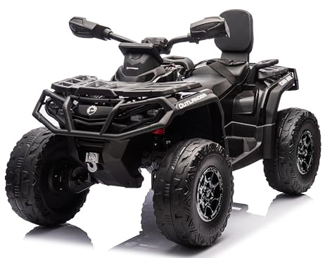 Quad Elettrico per Bambini 24V 2 Posti Can-Am Renegade ATV, 4 Motori, Ruote in Gomma EVA, Sedile in Pelle, Ammortizzatori, Luci LED, USB MP3, Carico 50 kg (Nero)
