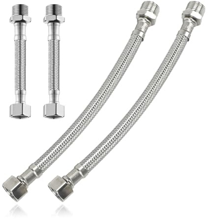 Flexibel kranslang, 4 stycken flexslang 3/8 tum, rostfritt stål flexslangkran, förbindelseslang pansarslang, vattenkran, 10 cm/20 cm armaturslang för tvättställ, kran, badrum, kök