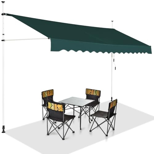 COSTWAY Klämmarkis 350 cm bred, balkongmarkis utan borrning, UV-beständig, höjdjusterbar, vattenavvisande, markis med handvev, solmarkis, solskydd för balkong, grön