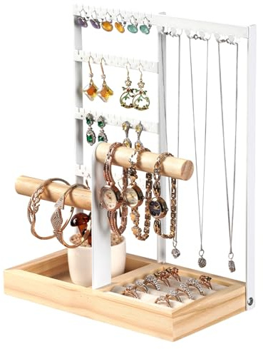 ZUSUZU Espositore Gioielli Supporto Per Gioielli,Portagioie,Porta Collane e Orecchini,Espositore per Collane Portacollane,per Bracciali Orecchini Anelli, Bianco