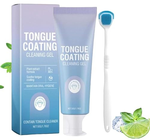 Kit De Gel Limpiador Lingual Con Cepillo,FóRmula Con Menta Fresca,Para Eliminar El Mal Aliento Y Mantener La Salud Bucal (1 pieza-A, Sabor a menta-001)