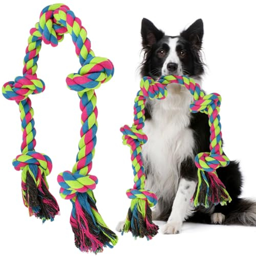 Zuxbolf Corde Indestructible pour Gros Chiens, 92cm Jouet Corde pour Gros Chien Indestructible à 5 Nœuds, Jouet Chien Grande Taille en Coton pour Mordre, Jouer et Nettoyer Les Dents