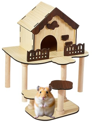 Casa de ardillas | Castillo de hámster de madera para animales pequeños, juguetes para explorar paisajes, villa para alimentar a los jerbos caseros, ratones, cría de enanos, enriquecimiento en