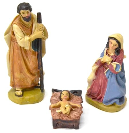 Genérico Figuras de Belén Decorativas, Set de 3 Piezas, Estatuas de Resina para Nacimiento, 11 cm, Sagrada Familia para Decoración Navideña. Jesus Nacimiento
