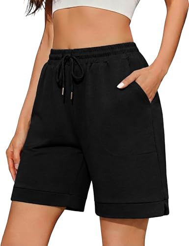 Aseniza Short Sport Femme Bermuda Sport Fluide Short Long Femme, Parfait pour Course à Pied et Randonnée Noir L
