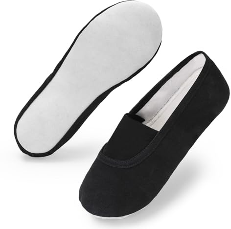 Comfyouth Zapatillas de deporte unisex para niñas y jóvenes, de lona, para gimnasia, para niños, de piel de vacuno, con forro de algodón, con banda elástica ancha, Negro , 30 EU