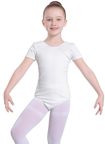 Carnavalife Maillot Ballet Niña Manga Corta Leotardo Danza Infantil Body Gimnasia Rítmica Elástico Escote Redondo Uniforme Clase Baile Negro Rosa Blanco