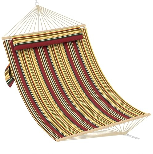 Hamac XXL Double 350x140 cm - Tissu Polyester Matelassé Rembourré avec Barres en Bois Droites, Capacité 250 kg, Hamac Suspendu pour Jardin Terrasse Balcon Intérieur Extérieur