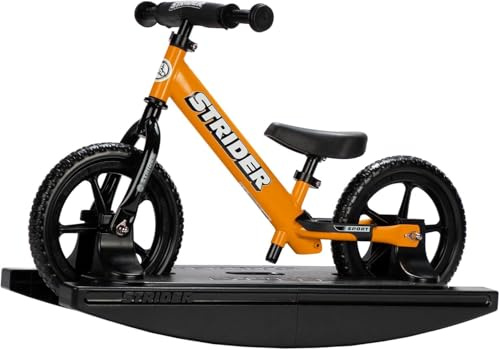 Strider 12” Sport Bike (Orange) + Rocking Base - Helps Teach Baby How to Ride a Balance Bicycle - for Kids 6 Months to 4 Years - Easy Assembly & Adjustments