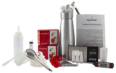 Cocinista Kit de Cocina Moderna y Molecular con Sifón 0,5 L, 20 Cargas N2O, Termómetro con Sonda, Balanza de Precisión y Utensilios de Esferificación para Espumas, Nata y Decoración