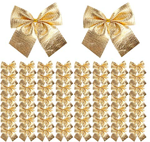 Frgasgds 120 Pièces Noeuds de Noël Mini pour Arbre, Décoration Bowknot d'Or pour Boîte Ruban Cadeau Guirlande Sapin
