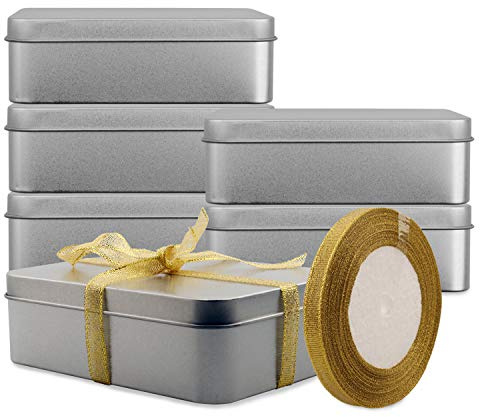 Coobbar Empty Metal Tins Box with Lid,6 Pack Stainless steel Tins Cookie Tin Cans Storage Container for Treats, Gifts, Candle, Favors and Crafts, Silver, 4.9 x 3.7 x 1.6 Inches