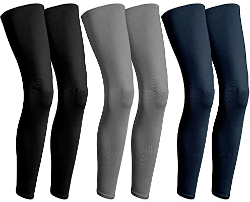 Geyoga 3 Pairs Compression Leg Sleeves Full Length Long Knee UV Protection Sleeves for Outdoor Sports Cycling Football(Black, Navy Blue, Dark Grey, Medium)