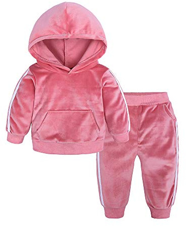 MYGBCPJS Boys Girls 2 Pcs Velvet Sweat Suit Outfits Toddler Kids Long Sleeve Pullover Hoodie + Elastic Waist Sweatpants Set