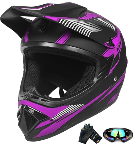 Casco da moto off-road adolescente, casco da bicicletta per ragazzi e ragazze, casco da moto personalizzato, standard CE (Medium, viola)