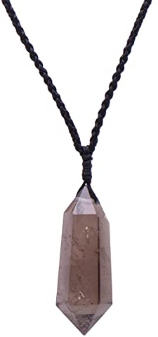 Pearl Miner 2 Inches Large Healing Crystal Necklace Smoky Quartz Pendant with Adjustable Cord
