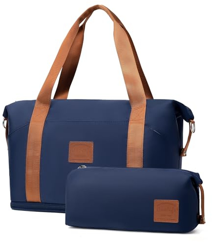 COOLIFE Resväska dam sportväska 40 x 20 x 25 Ryanair handbagage väska weekender bag simväska vattentät reseväska duffle bag träningsväska kvinnor för gym, blå, 2-teiliges Set, Klassisk