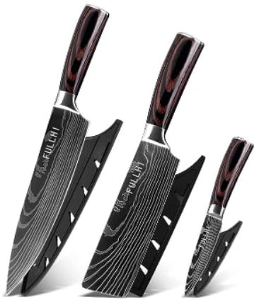 FULLHI 3pcs Chef's Knife Set Hight Carbon Stainless Steel Kitchen Knife Set with Sheath
