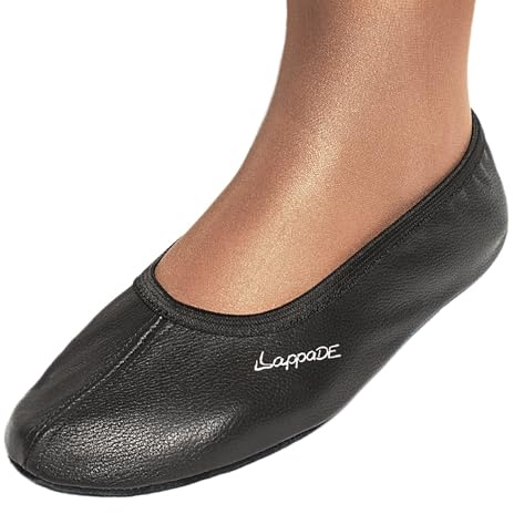 Lappa.de svart, vit, jensblau, rosa, lila, röd sneakers, dansskor, turnschläppchen med lappad lädersula TGL 28–46, Svart, 26 EU